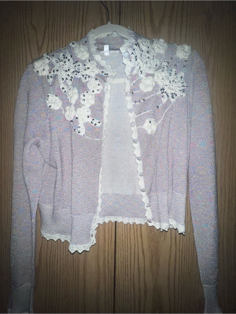 LoveShackFancy Light Pink Sequin Floral Appliqué Cardigan